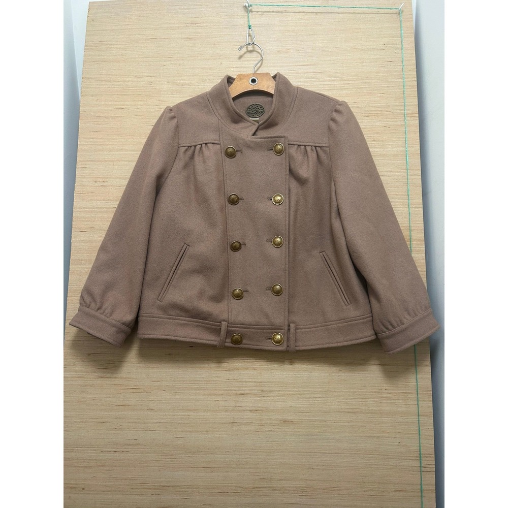 Chic Double Breasted Military Style‎ Jacket Taupe Puffed Sleeves Size 12